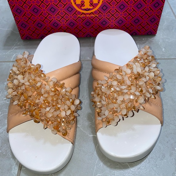 Tory Burch Shoes - Tory Burch Vachetta Rose size 8 embellished slide like new